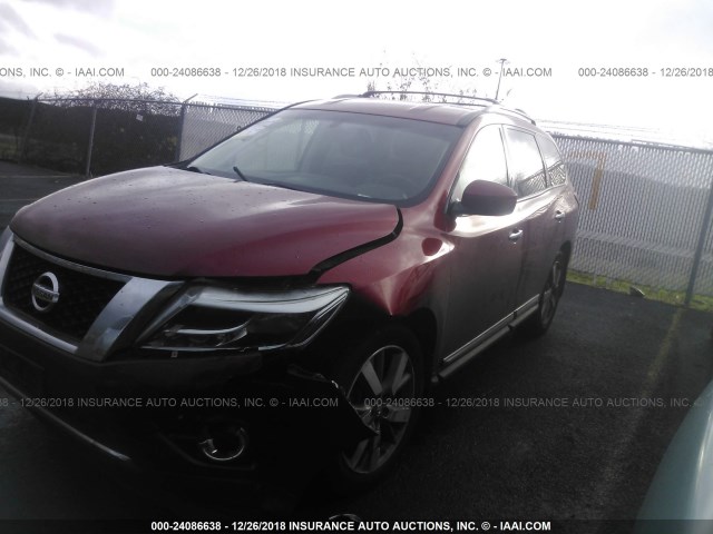 5N1AR2MM0EC682074 - 2014 NISSAN PATHFINDER S/SV/SL/PLATINUM RED photo 2