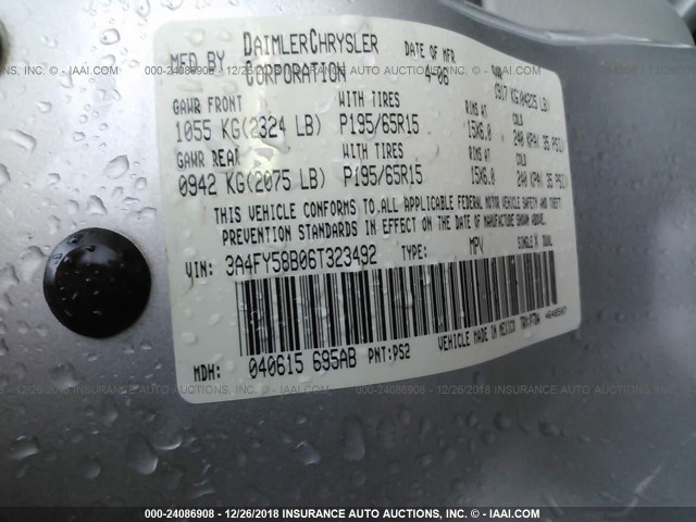 3A4FY58B06T323492 - 2006 CHRYSLER PT CRUISER TOURING SILVER photo 9