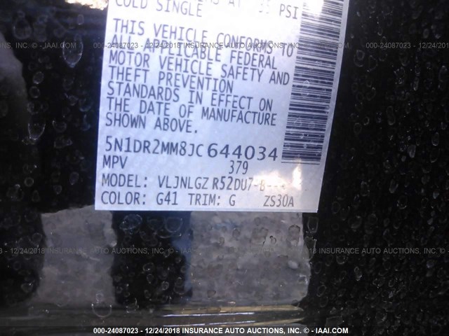 5N1DR2MM8JC644034 - 2018 NISSAN PATHFINDER S/SV/SL/PLATINUM BLACK photo 9