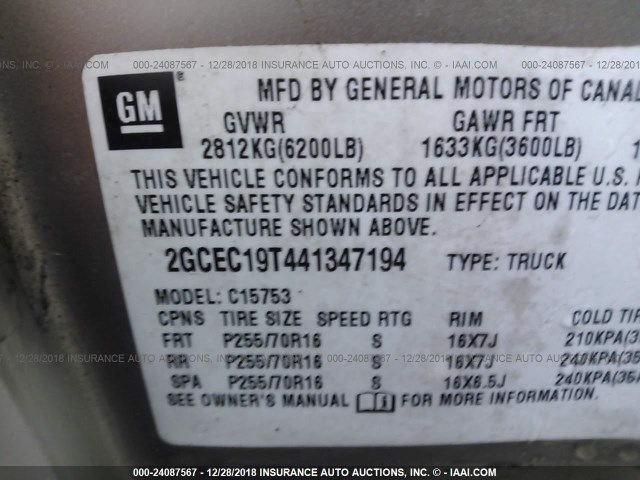 2GCEC19T441347194 - 2004 CHEVROLET SILVERADO C1500 GOLD photo 9