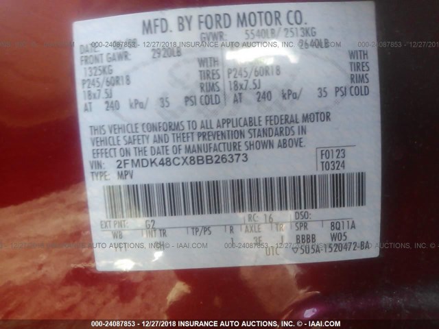 2FMDK48CX8BB26373 - 2008 FORD EDGE SEL MAROON photo 9