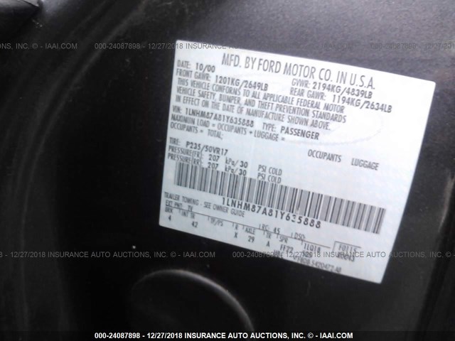 1LNHM87A81Y635888 - 2001 LINCOLN LS GRAY photo 9