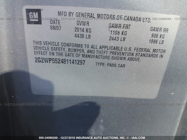 2G2WP552481141297 - 2008 PONTIAC GRAND PRIX ნაცრისფერი ფოტო 9