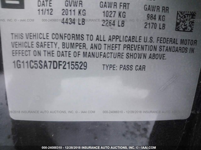 1G11C5SA7DF215529 - 2013 CHEVROLET MALIBU 1LT 黑色 照片 9