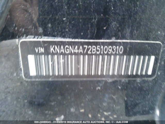 KNAGN4A72B5109310 - 2011 KIA OPTIMA EX/SX BLACK photo 9
