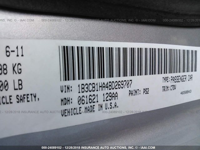 1B3CB1HA4BD269707 - 2011 DODGE CALIBER EXPRESS SILVER photo 9