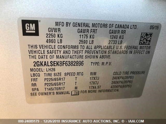 2GKALSEK8F6382896 - 2015 GMC TERRAIN SILVER photo 9