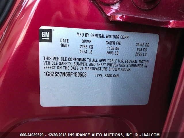 1G8ZS57N68F150603 - 2008 SATURN AURA XE RED photo 9