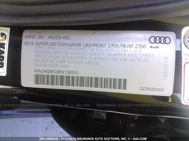 WAUHGAFC9EN138200 - 2014 AUDI A6 PRESTIGE BLACK photo 9