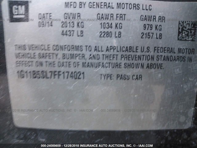 1G11B5SL7FF174021 - 2015 CHEVROLET MALIBU LS BLACK photo 9