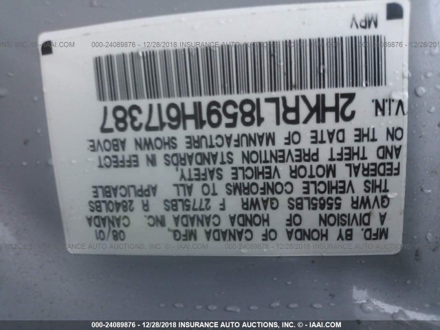 2HKRL18591H617387 - 2001 HONDA ODYSSEY LX SILVER photo 9