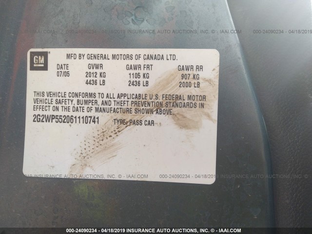 2G2WP552061110741 - 2006 PONTIAC GRAND PRIX TEAL photo 9