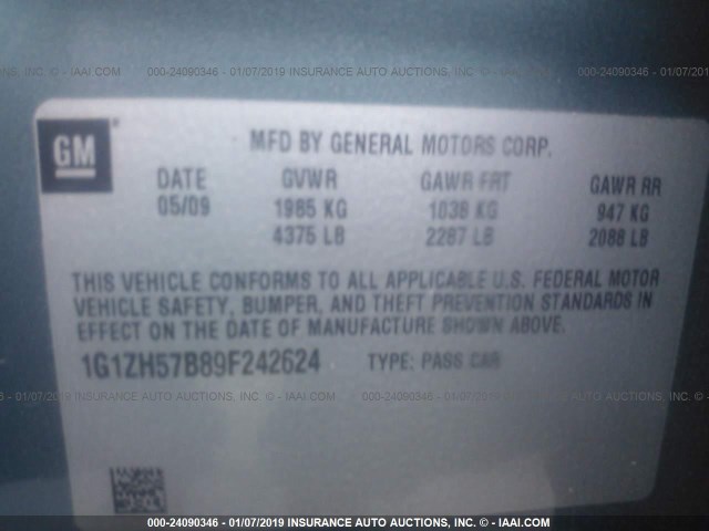 1G1ZH57B89F242624 - 2009 CHEVROLET MALIBU 1LT TEAL photo 9