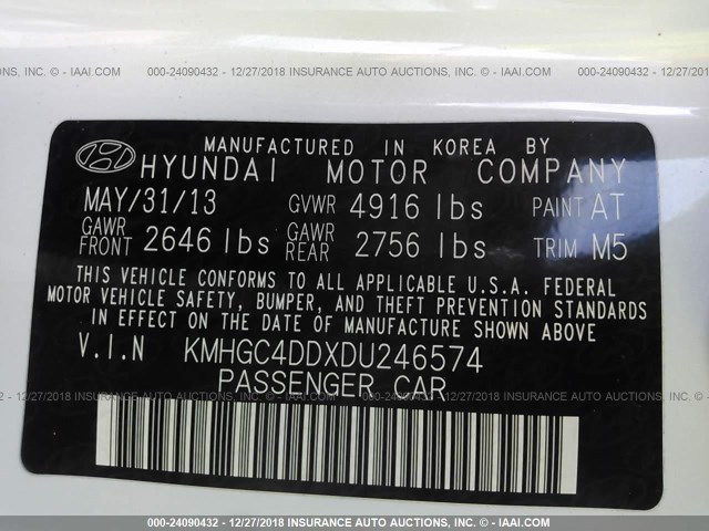 KMHGC4DDXDU246574 - 2013 HYUNDAI GENESIS 3.8L WHITE photo 9