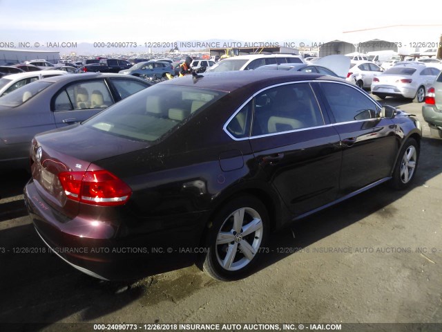 1VWBH7A30DC083529 - 2013 VOLKSWAGEN PASSAT SE MAROON photo 4