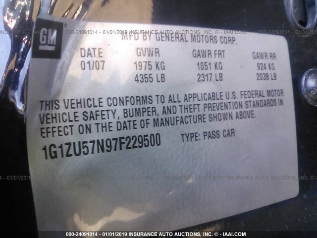 1G1ZU57N97F229500 - 2007 CHEVROLET MALIBU LTZ შავი ფოტო 9