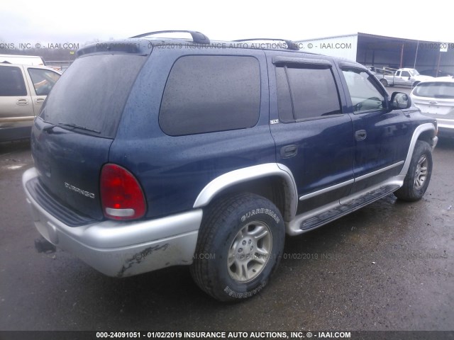 1B8HS58N02F221393 - 2002 DODGE DURANGO SLT PLUS BLUE photo 4