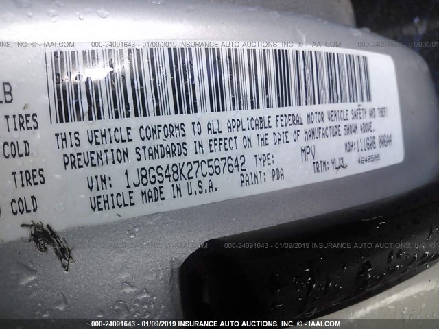 1J8GS48K27C567642 - 2007 JEEP GRAND CHEROKEE LAREDO/COLUMBIA/FREEDOM 银色 照片 9