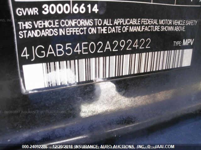 4JGAB54E02A292422 - 2002 MERCEDES-BENZ ML 320 BLACK photo 9