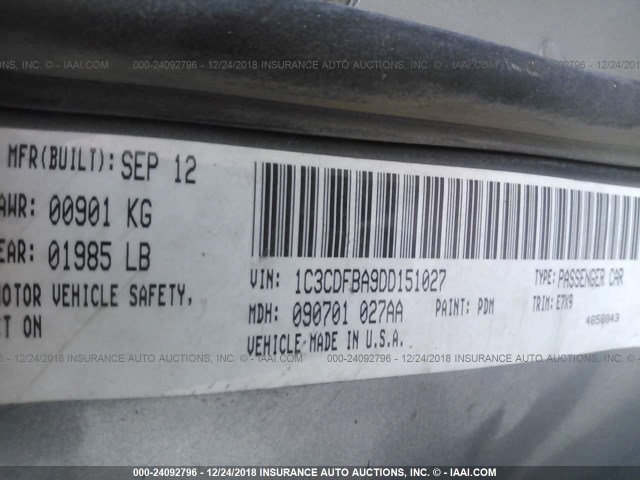 1C3CDFBA9DD151027 - 2013 DODGE DART SXT GRAY photo 9