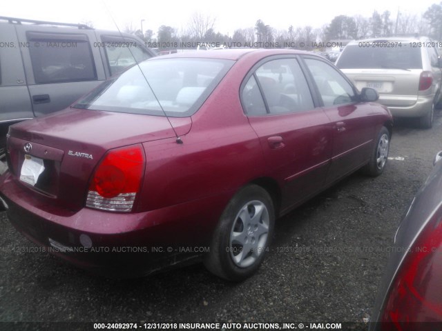 KMHDN46D84U887507 - 2004 HYUNDAI ELANTRA GLS/GT RED photo 4