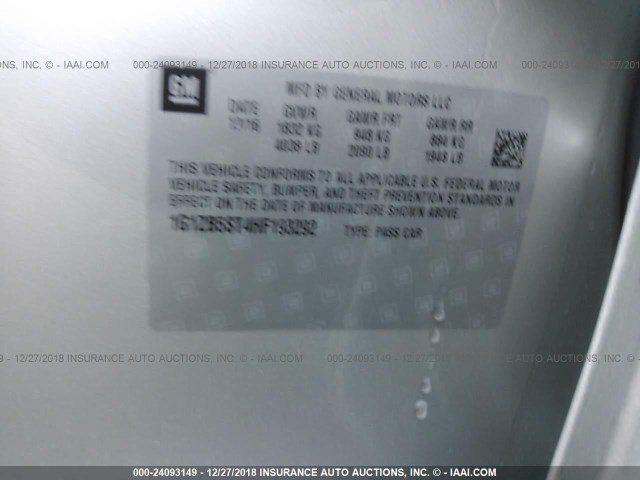 1G1ZB5ST4HF193292 - 2017 CHEVROLET MALIBU LS SILVER photo 9