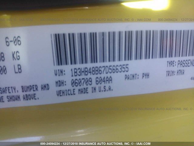 1B3HB48B67D566355 - 2007 DODGE CALIBER SXT YELLOW photo 9