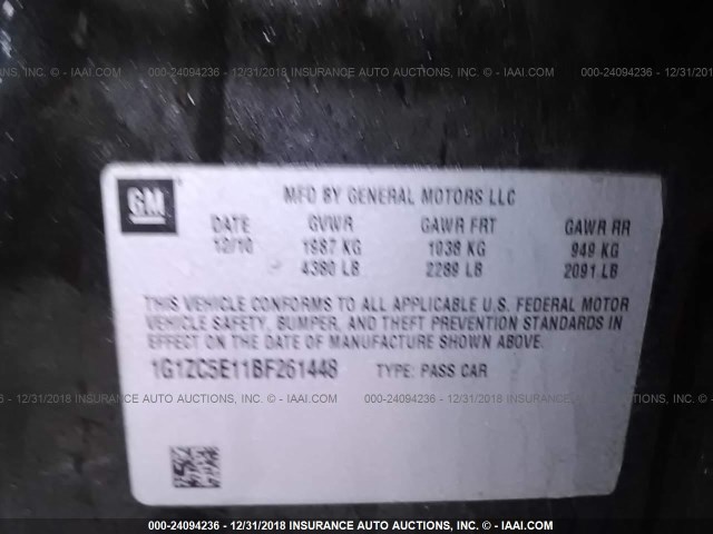 1G1ZC5E11BF261448 - 2011 CHEVROLET MALIBU 1LT BLACK photo 9