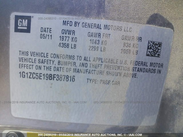 1G1ZC5E19BF387816 - 2011 CHEVROLET MALIBU 1LT 棕色 照片 9