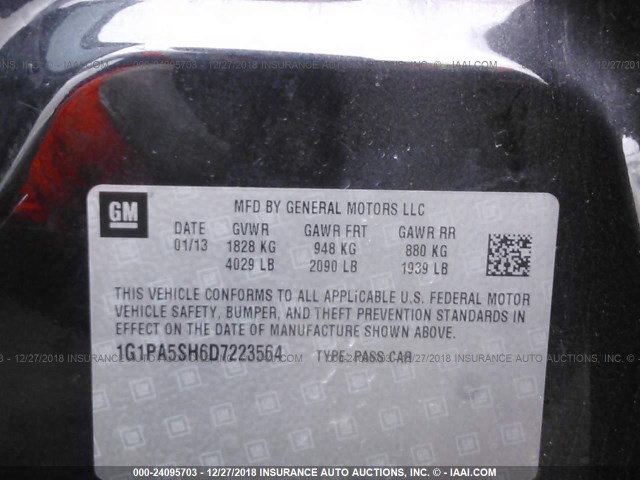 1G1PA5SH6D7223564 - 2013 CHEVROLET CRUZE LS GRAY photo 9