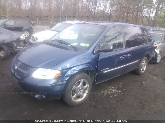 2B4GP54L21R299216 - 2001 DODGE GRAND CARAVAN ES BLUE photo 2