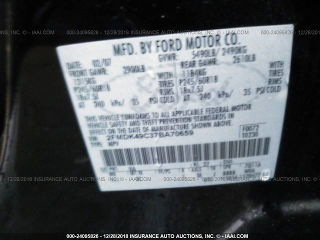 2FMDK49C37BA70659 - 2007 FORD EDGE SEL PLUS BLACK photo 9