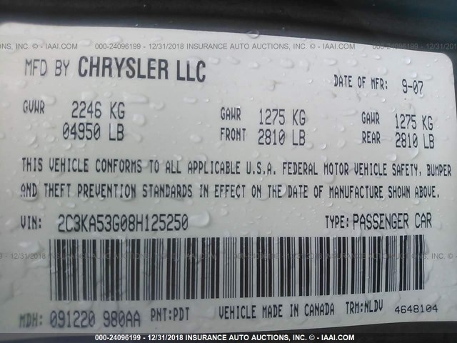 2C3KA53G08H125250 - 2008 CHRYSLER 300 TOURING GRAY photo 9