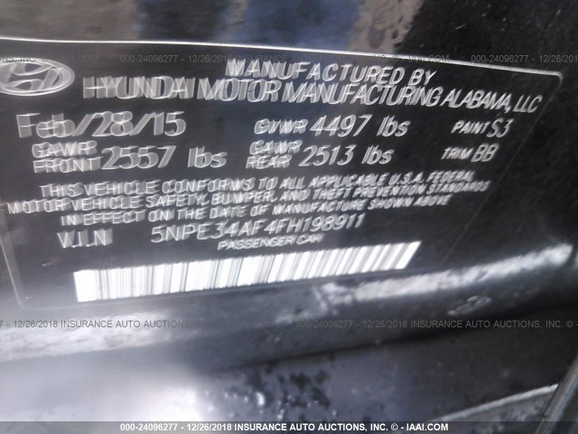 5NPE34AF4FH198911 - 2015 HYUNDAI SONATA SPORT/LIMITED BLACK photo 9