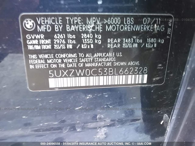 5UXZW0C53BL662328 - 2011 BMW X5 XDRIVE35D BLUE photo 9