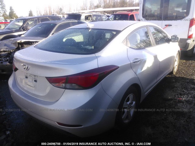 5NPDH4AE8FH647916 - 2015 HYUNDAI ELANTRA SE/SPORT/LIMITED ვერცხლისფერი ფოტო 4