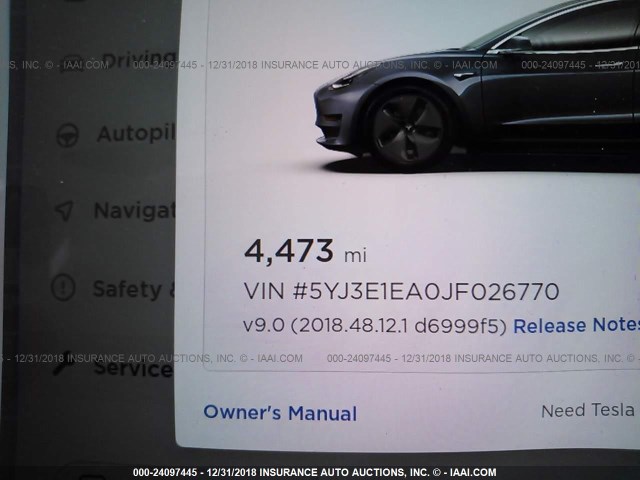 5YJ3E1EA0JF026770 - 2018 TESLA MODEL 3 GRAY photo 7