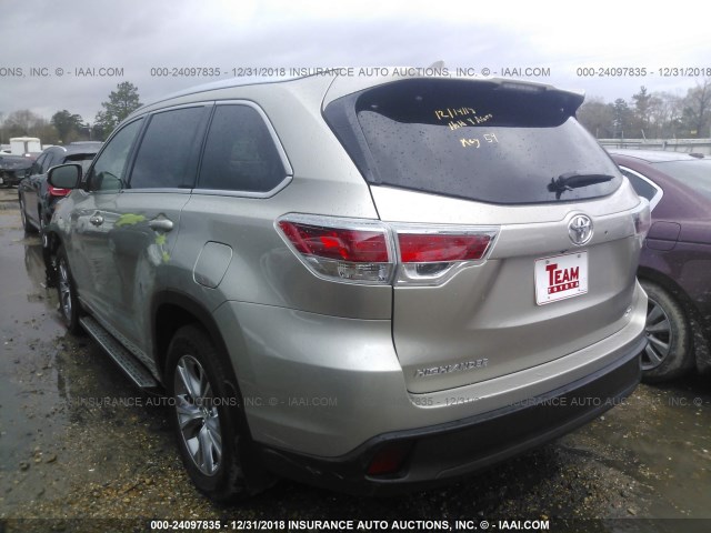 5TDKKRFH4FS050166 - 2015 TOYOTA HIGHLANDER XLE Champagne photo 3