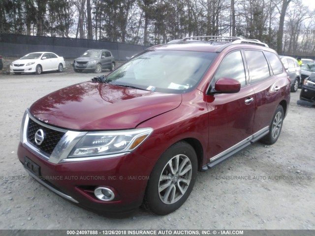 5N1AR2MMXDC610653 - 2013 NISSAN PATHFINDER S/SV/SL/PLATINUM RED photo 2