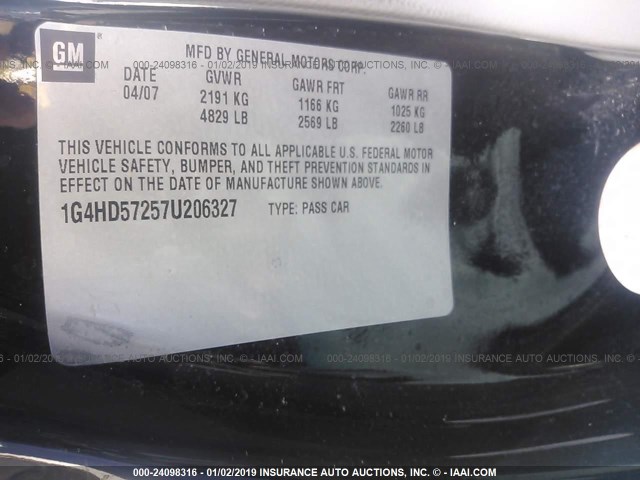 1G4HD57257U206327 - 2007 BUICK LUCERNE CXL BLACK photo 9