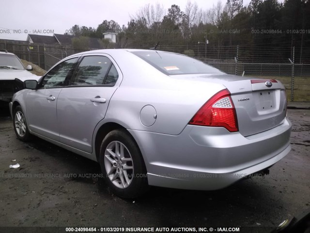 3FAHP0GA8CR200079 - 2012 FORD FUSION S SILVER photo 3