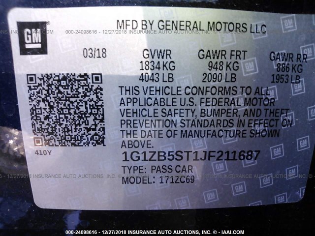 1G1ZB5ST1JF211687 - 2018 CHEVROLET MALIBU LS BLUE photo 9