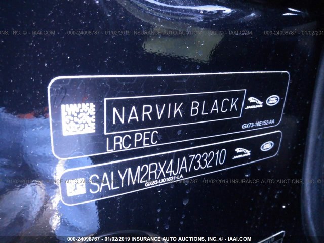SALYM2RX4JA733210 - 2018 LAND ROVER RANGE ROVER VELAR R-DYNAMIC HSE BLACK photo 9