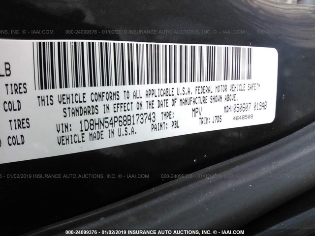 1D8HN54P68B173743 - 2008 DODGE GRAND CARAVAN SXT BLUE photo 9