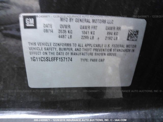 1G11C5SL6FF157174 - 2015 CHEVROLET MALIBU 1LT 棕色 照片 9