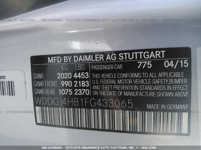 WDDGJ4HB1FG433065 - 2015 MERCEDES-BENZ C 250 SILVER photo 9