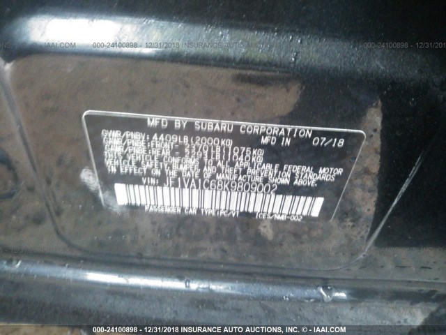 JF1VA1C68K9809002 - 2019 SUBARU WRX PREMIUM GRAY photo 9