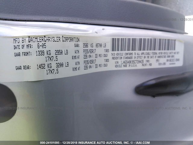 1J4GS48K95C720435 - 2005 JEEP GRAND CHEROKEE LAREDO/COLUMBIA/FREEDOM 银色 照片 9