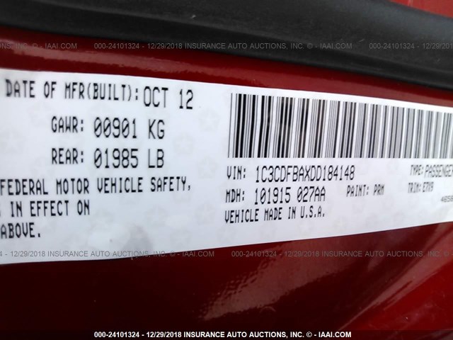 1C3CDFBAXDD184148 - 2013 DODGE DART SXT RED photo 9