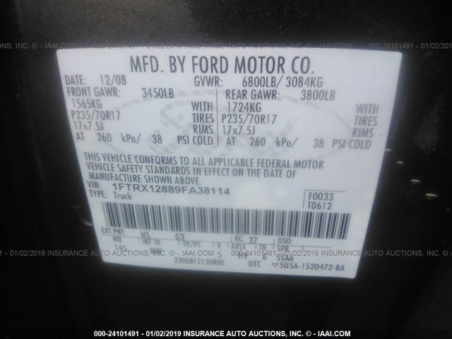 1FTRX12889FA38114 - 2009 FORD F150 SUPER CAB TAN photo 9